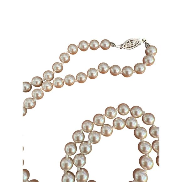 Vintage Faux Champagne Pearl Necklace Sterling Silver Hook Clasp Estate 29" - Picture 3 of 3